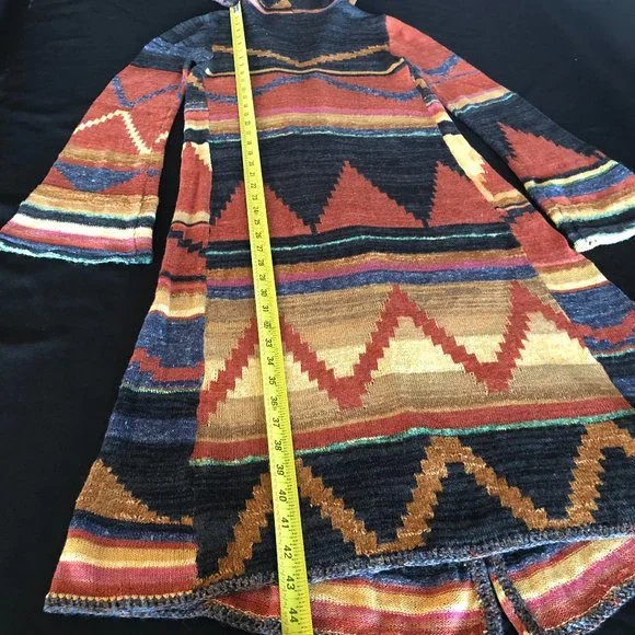 Free People Long Pattern Hooded Cardi Size M - Picture 9 of 12